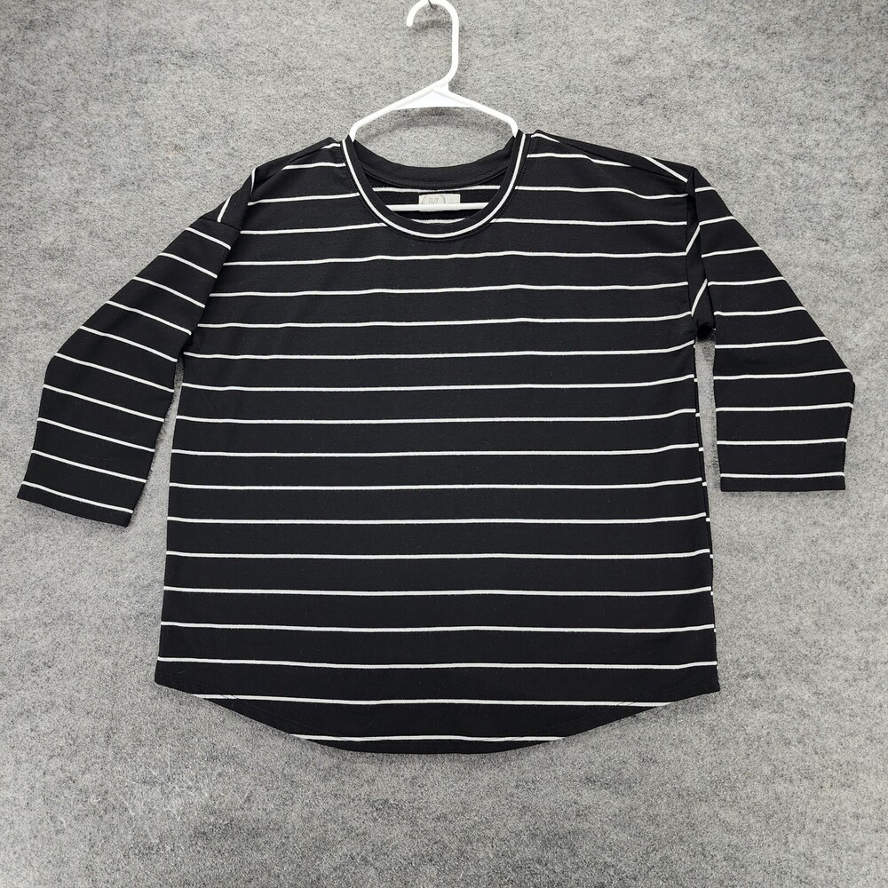 24/7 Maurices Shirt Womens Large 3/4 Sleeve Black White Striped